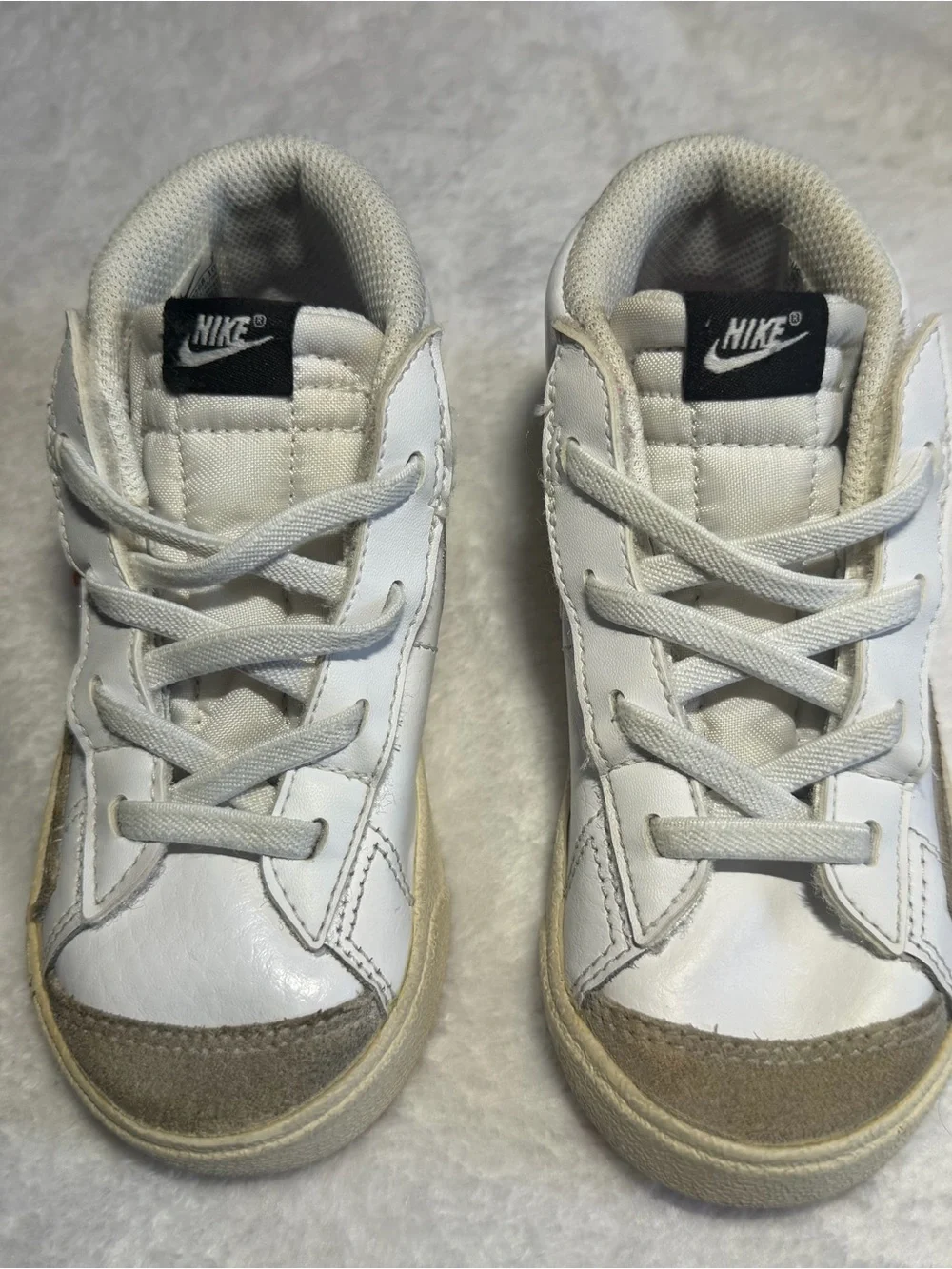 Nike Kids White Leather Sneakers with Tan Accents